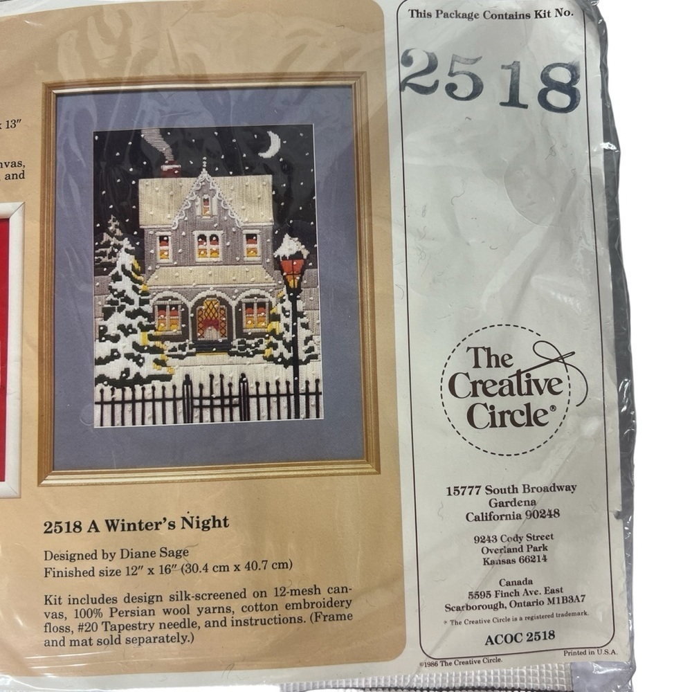 1986 The Creative Circle “A Winter’s Night” Holiday Vintage Embroidery Kit Wool